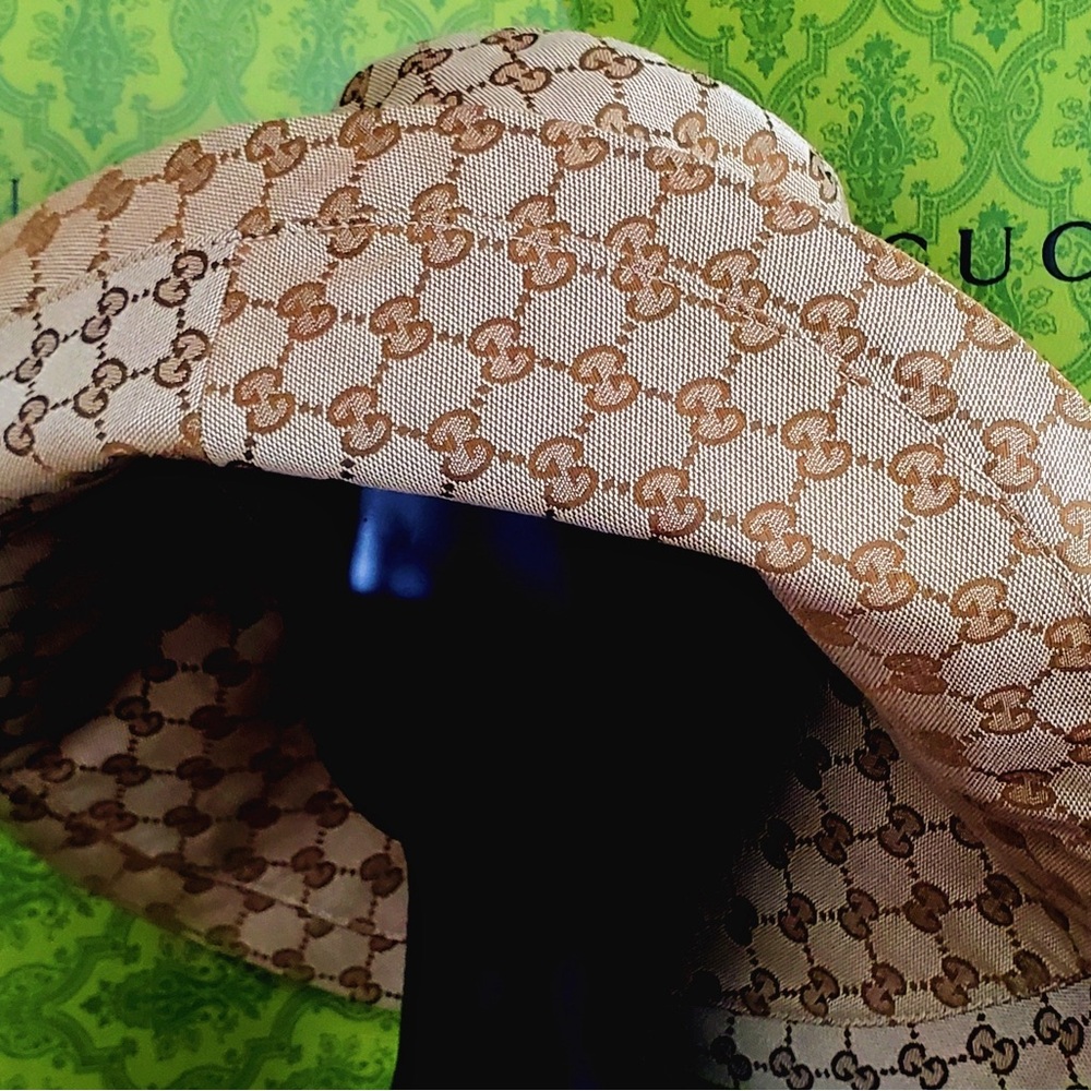Monogram Bucket Hat Wide Large Brim Beige Canvas Jacquard Sun Tan Coverage New - Picture 16 of 16